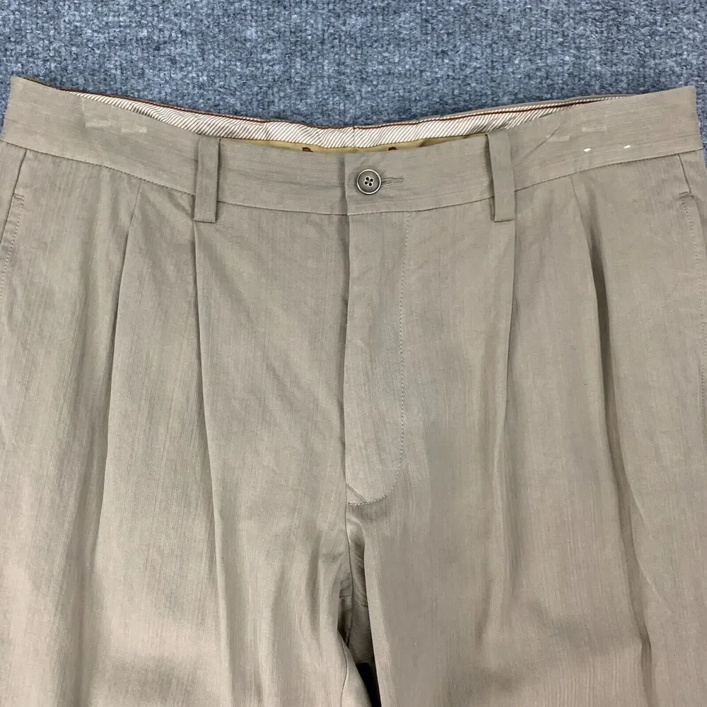 Tommy Bahama Pants Mens 34 Bison Silk Blend Pleated Front Straight Leg Relaxed